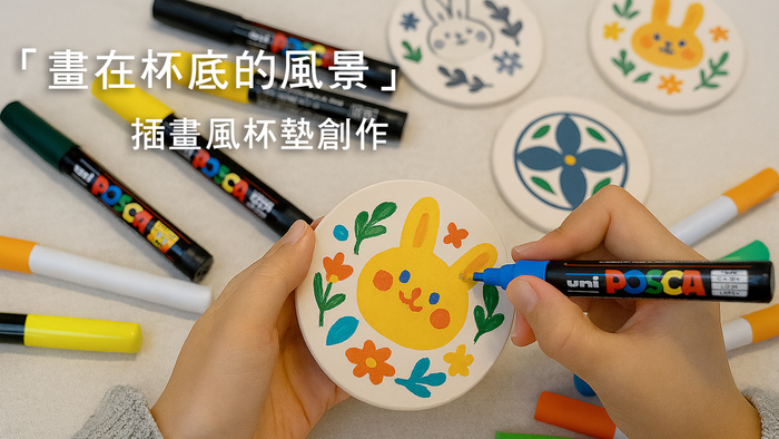 「畫在杯底的風景」插畫風杯墊創作圖片